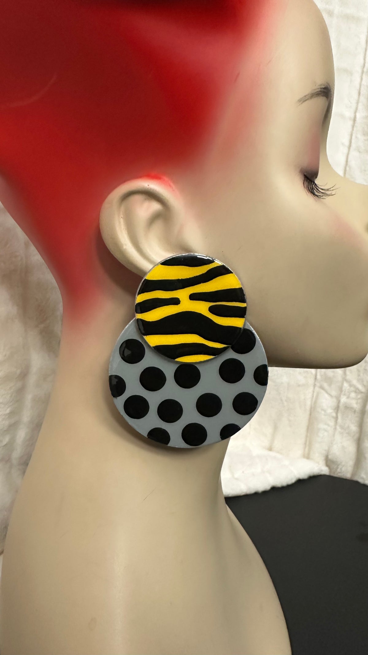 Old Skool “Niayana” Stud earrings- Grey & Yellow