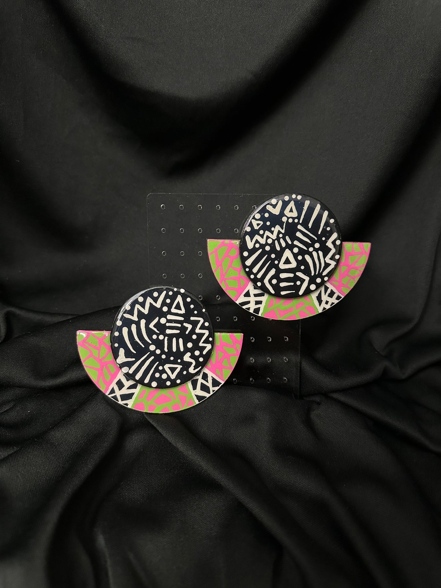 Abstract Stud Half Earrings - Pink, Green, White
