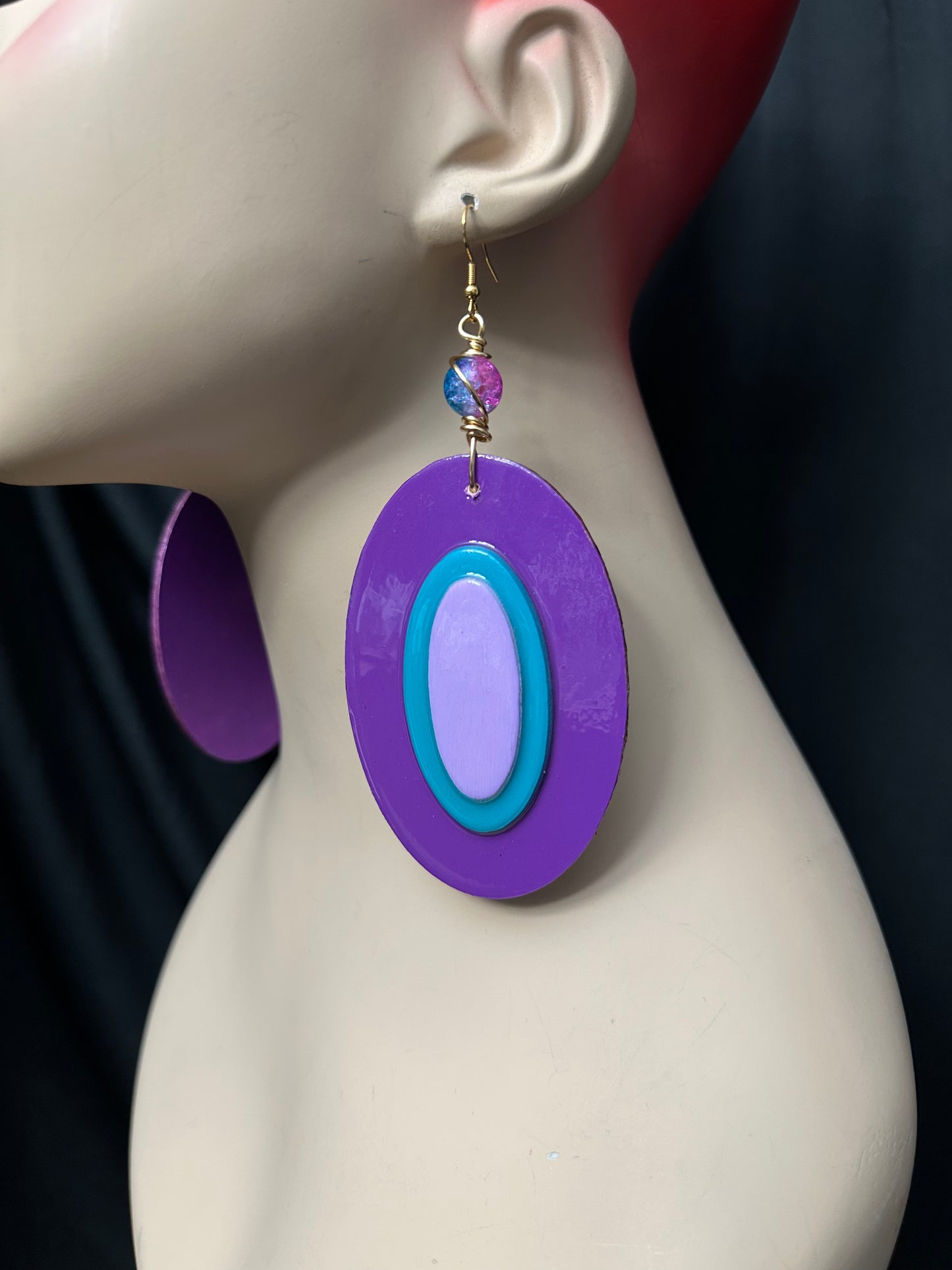 Dutchess 3D Large Dangle earrings -2 Lavender, Teal, Purple