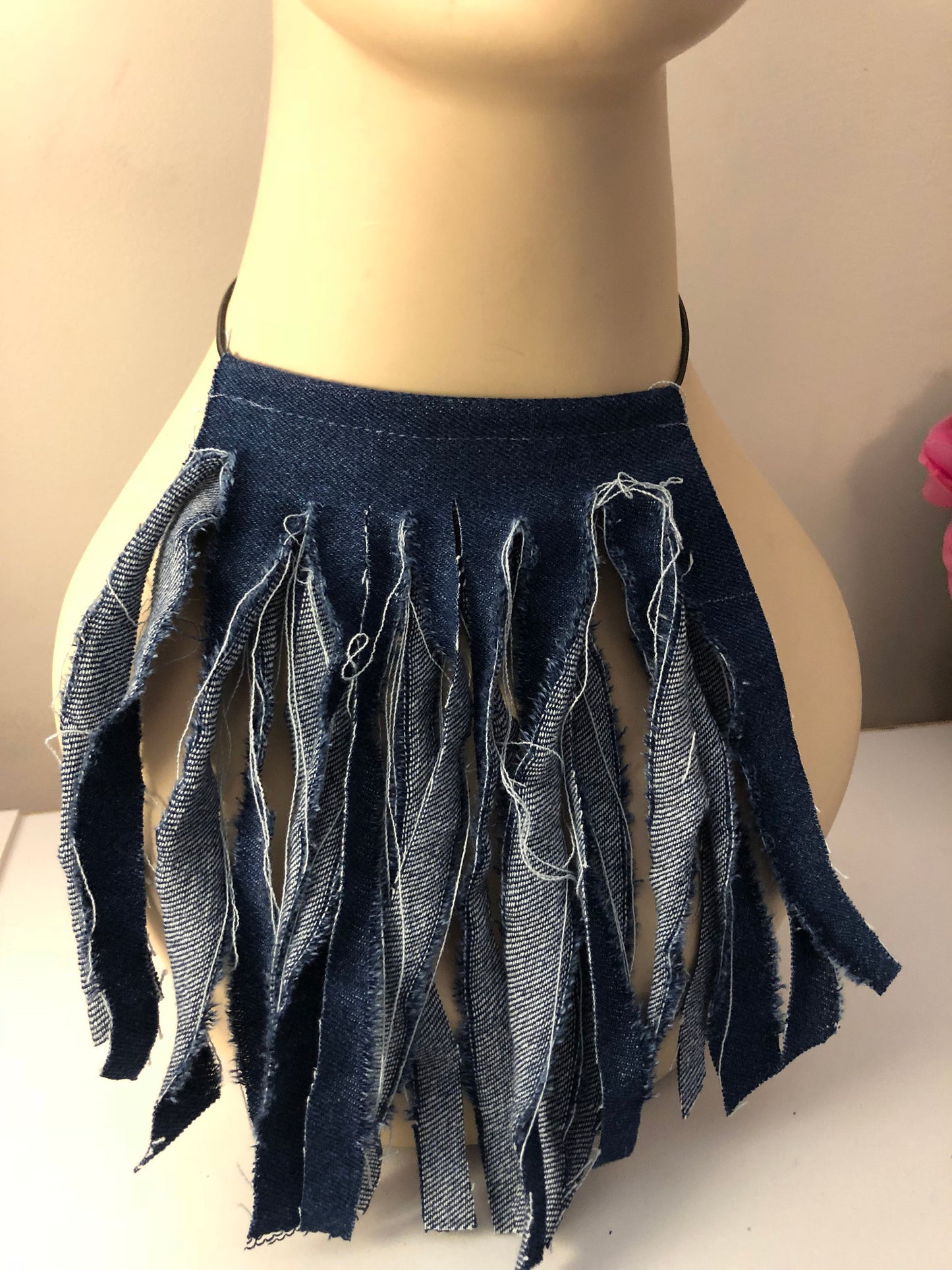 Dark Denim Dangling Necklace and Earrings Set