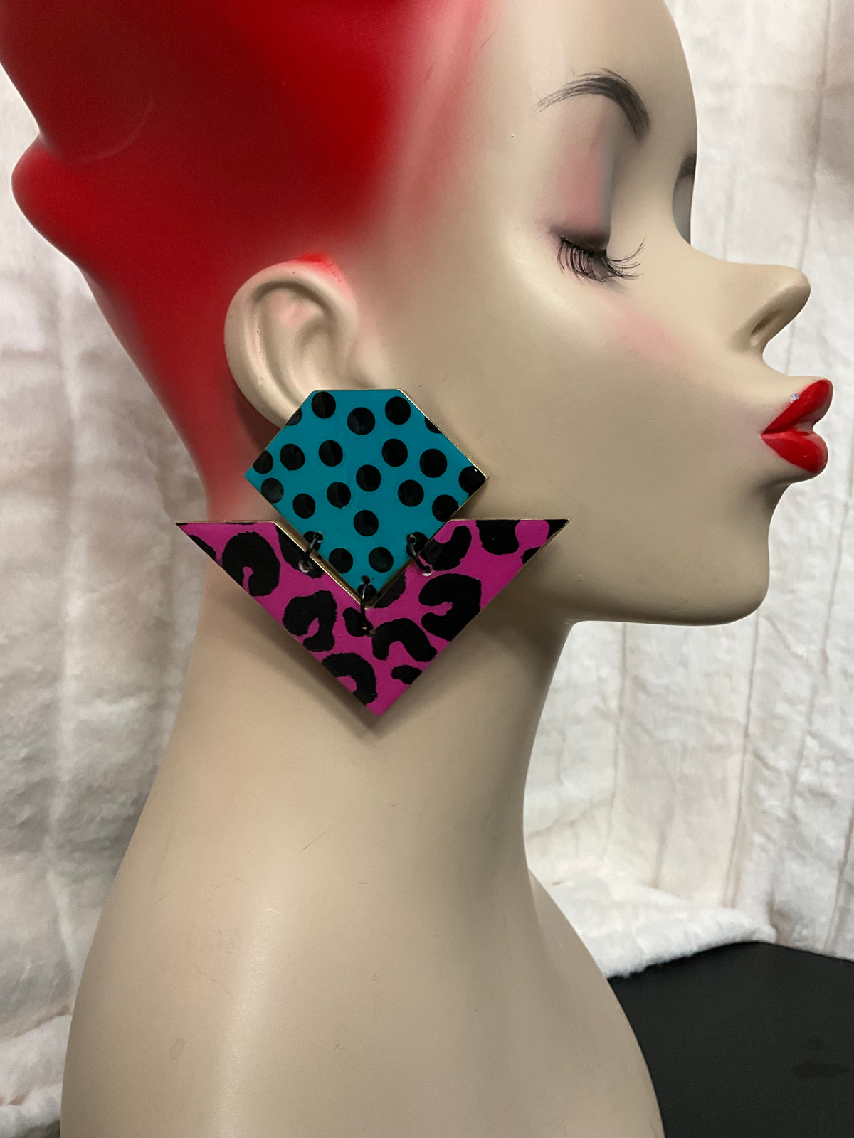 Old Skool “Retro” Stud Earrings - Turquoise & Pink
