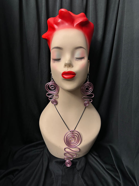 Waterwave Necklace and Earrings Set #7 (Light Pink)