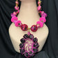 Dutchess Chunky Necklace and Earrings set - Pink, Gold, Black