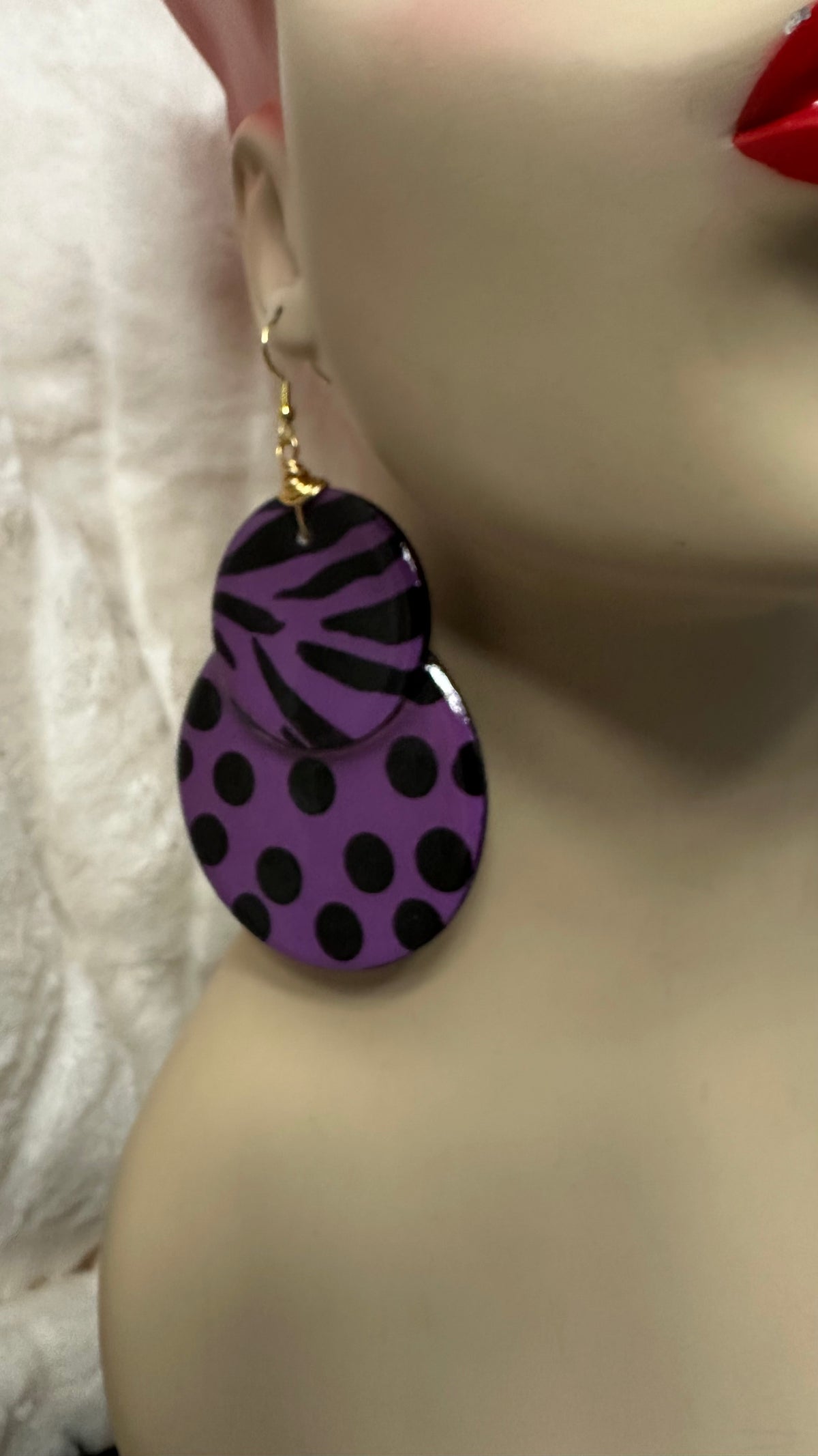 Old Skool “Niayana” Dangle earrings- Putple & Black