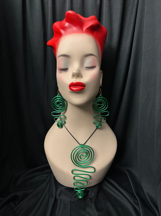 Waterwave Necklace and Earrings Set #3 (Green)