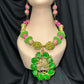 Dutchess Chunky Necklace and Earrings set - Pink, Green, Gold