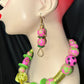 Dutchess Chunky Necklace and Earrings set - Pink, Green, Gold