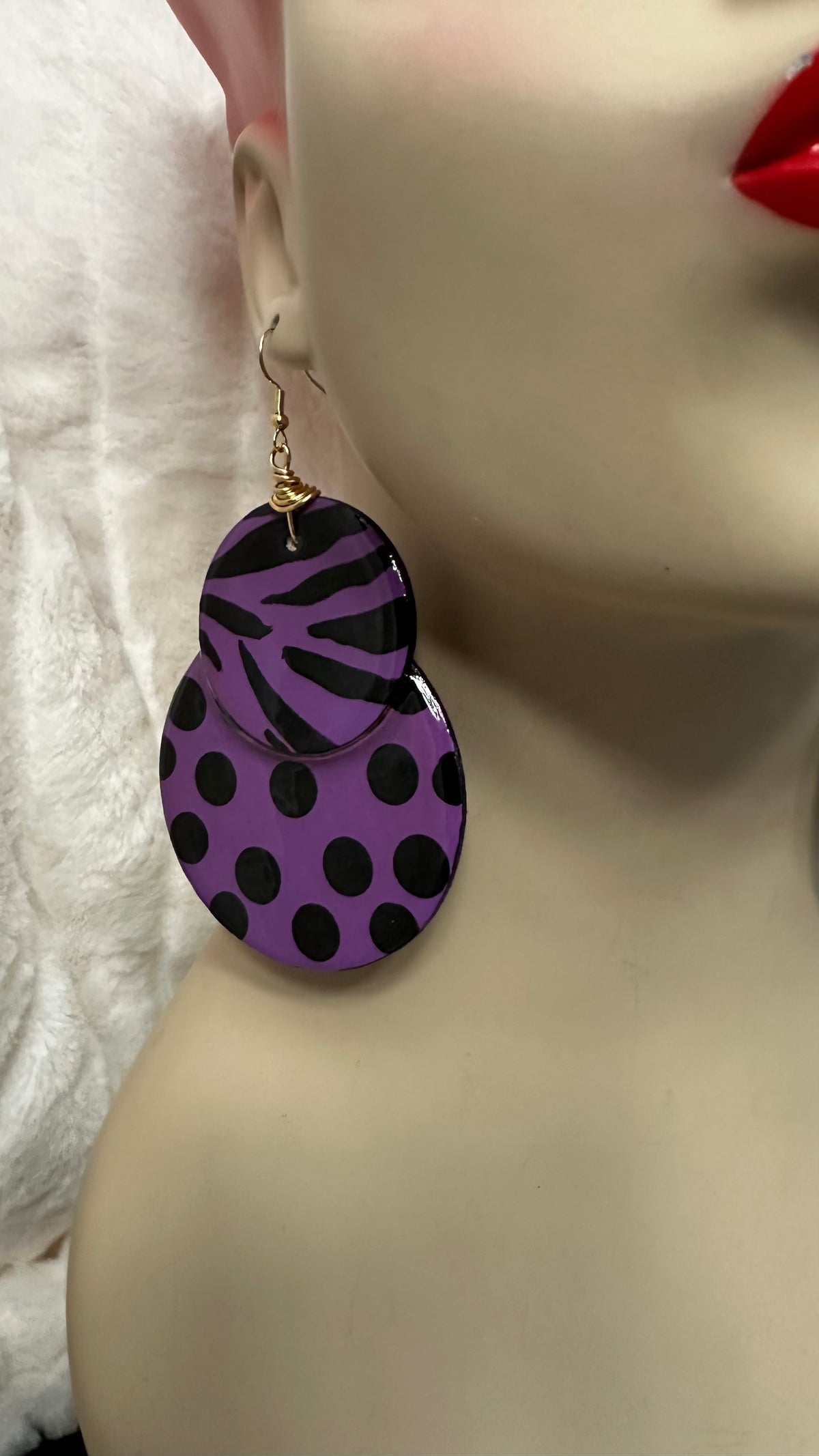 Old Skool “Niayana” Dangle earrings- Putple & Black