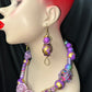 Dutchess Chunky Necklace and Earrings set - Purple, Gold