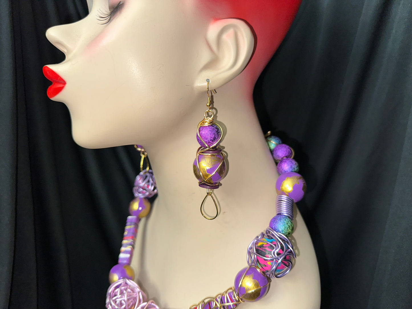 Dutchess Chunky Necklace and Earrings set - Purple, Gold