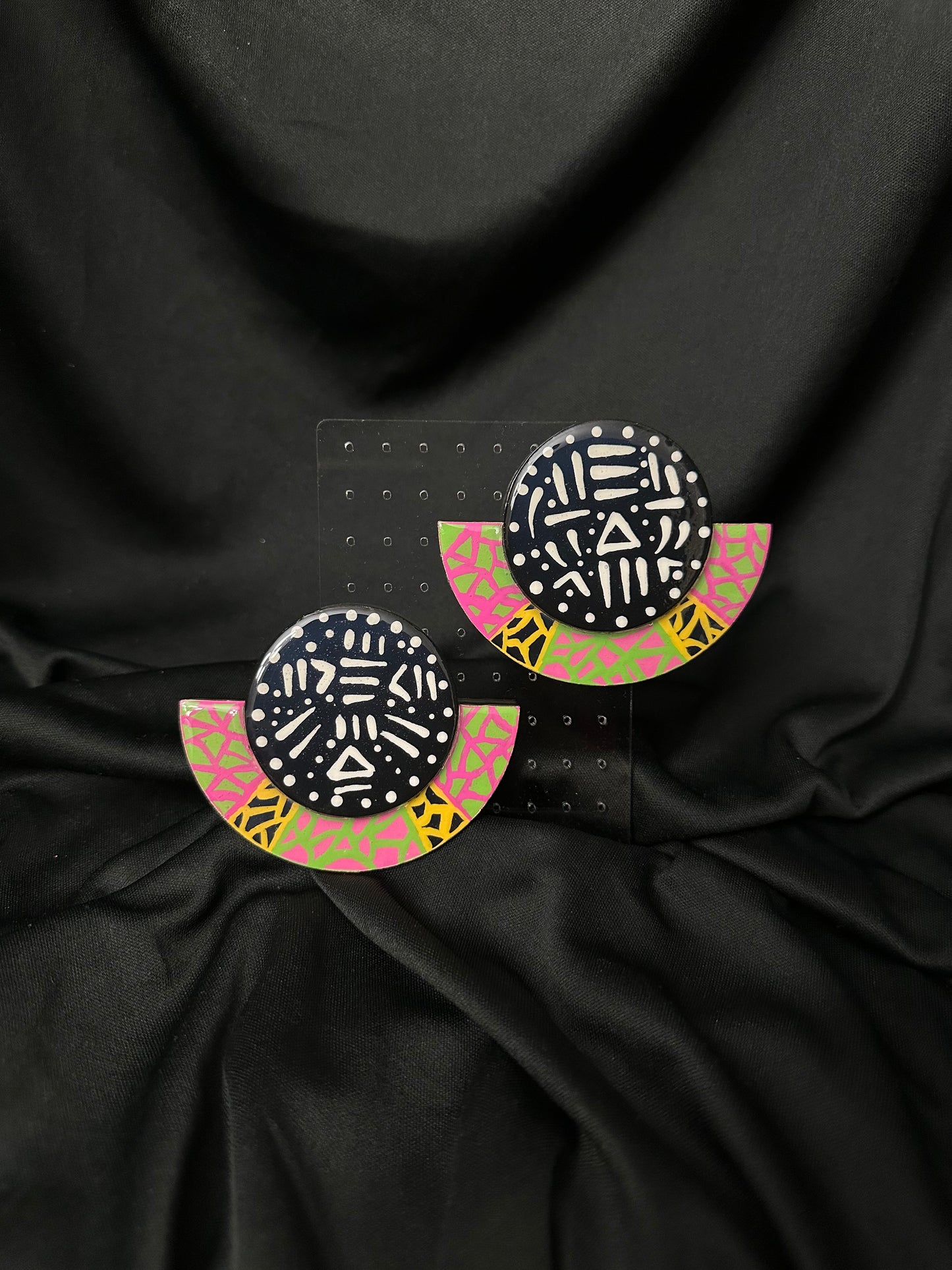 Abstract Stud Half Earrings - Pink, Green, Yellow