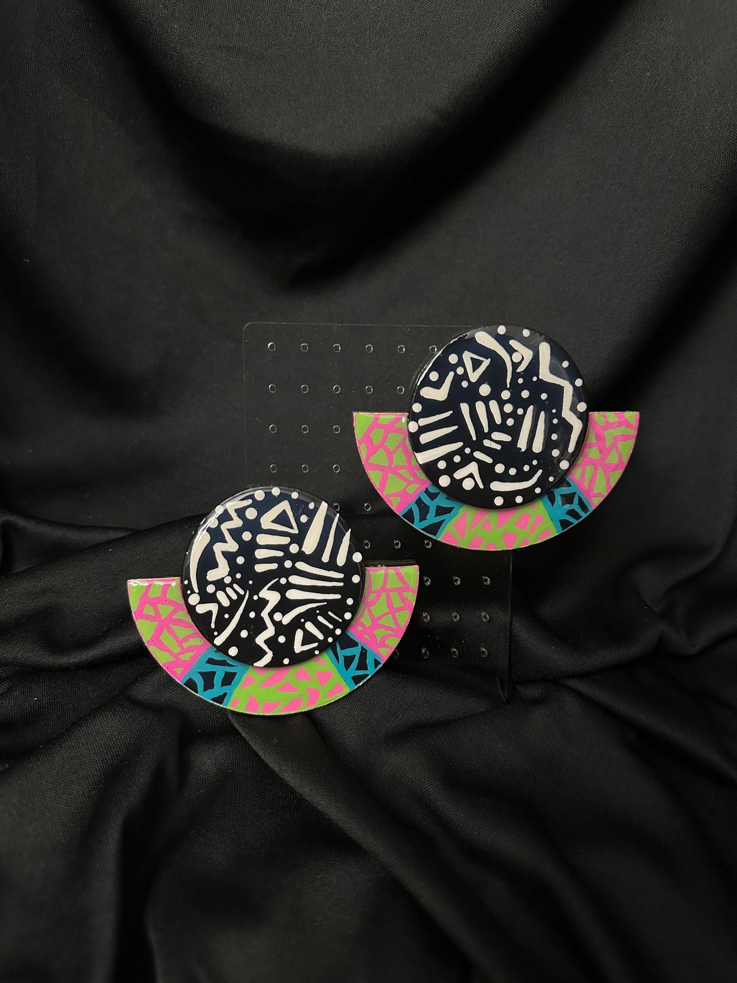 Abstract Stud Half Earrings - Pink, Green, Teal