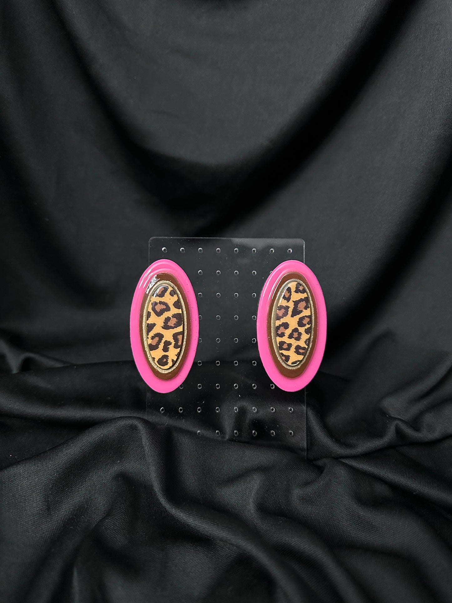 Dutchess 3D medium Stud earrings -1 Leopard, Brown,Pink, Gold