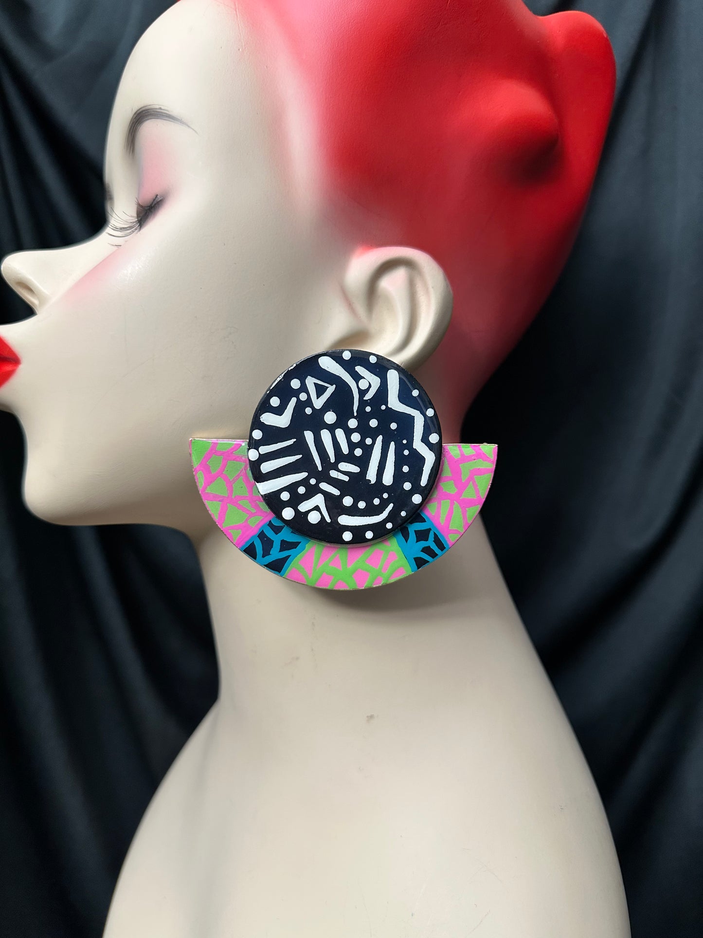Abstract Stud Half Earrings - Pink, Green, Teal