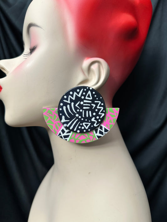 Abstract Stud Half Earrings - Pink, Green, White