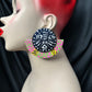 Abstract Stud Half Earrings - Pink, Green, Yellow