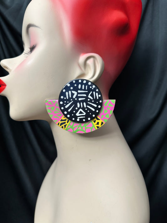 Abstract Stud Half Earrings - Pink, Green, Yellow