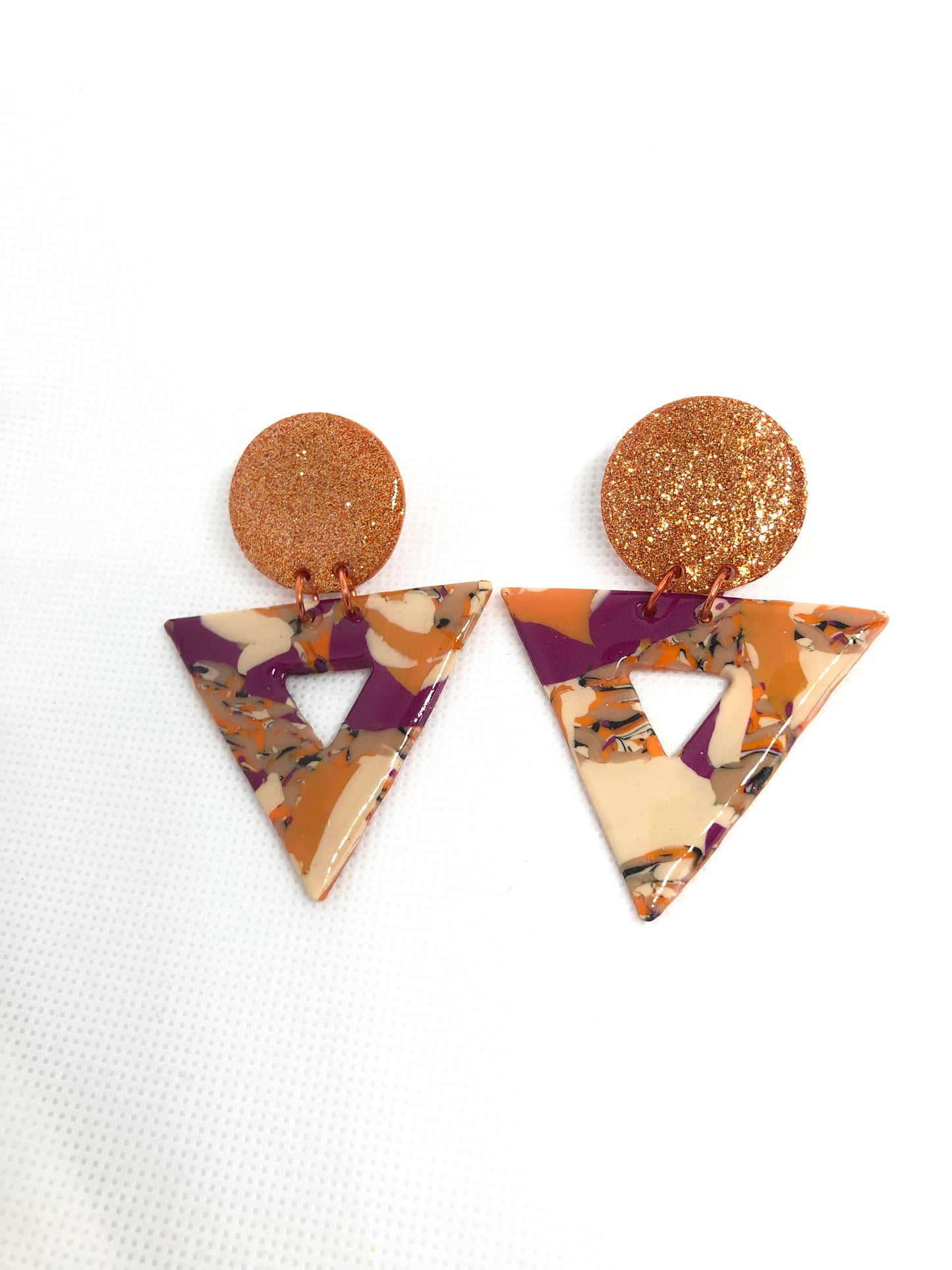 Glitter Queen Triangular Orange and Purple Studs #1 - lightweight