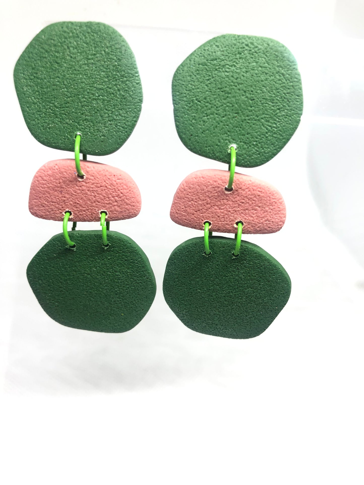 Organic Queen Status #1 - Green & Pink Stud Earrings - lightweight
