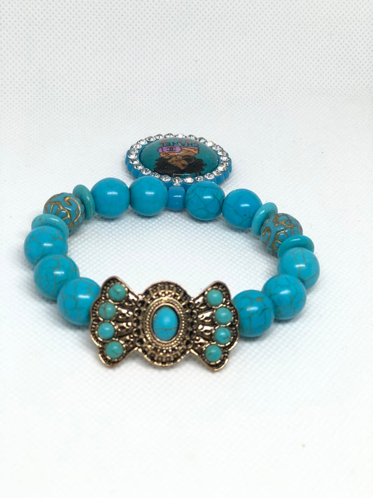 Stretchable Turquoise Beaded Charm Bracelet size 7 Male or Female Bracelet