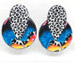 80’s Retro Large Circle Stud Earrings - Turquoise Black & White - lightweight