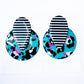 80’s Retro Large Circle Stud Earrings - Turquoise Black & White - lightweight
