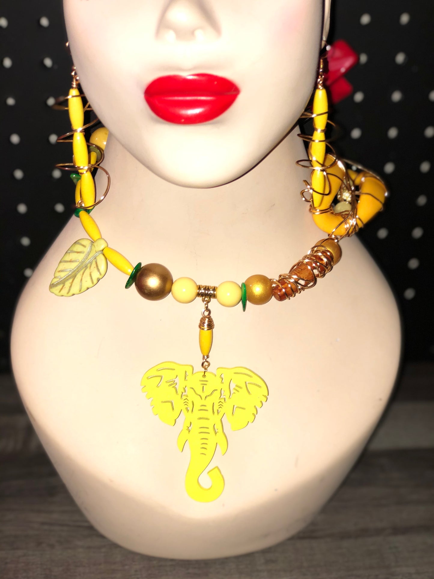 DTBD Yellow & Brown Beaded Unique Necklace & Earrings Set