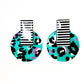 80’s Retro Large Circle Stud Earrings - Turquoise Black & White - lightweight
