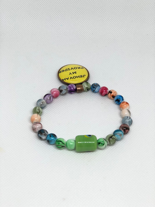 Stretchable Multicolored Beaded Charm Bracelet size 7