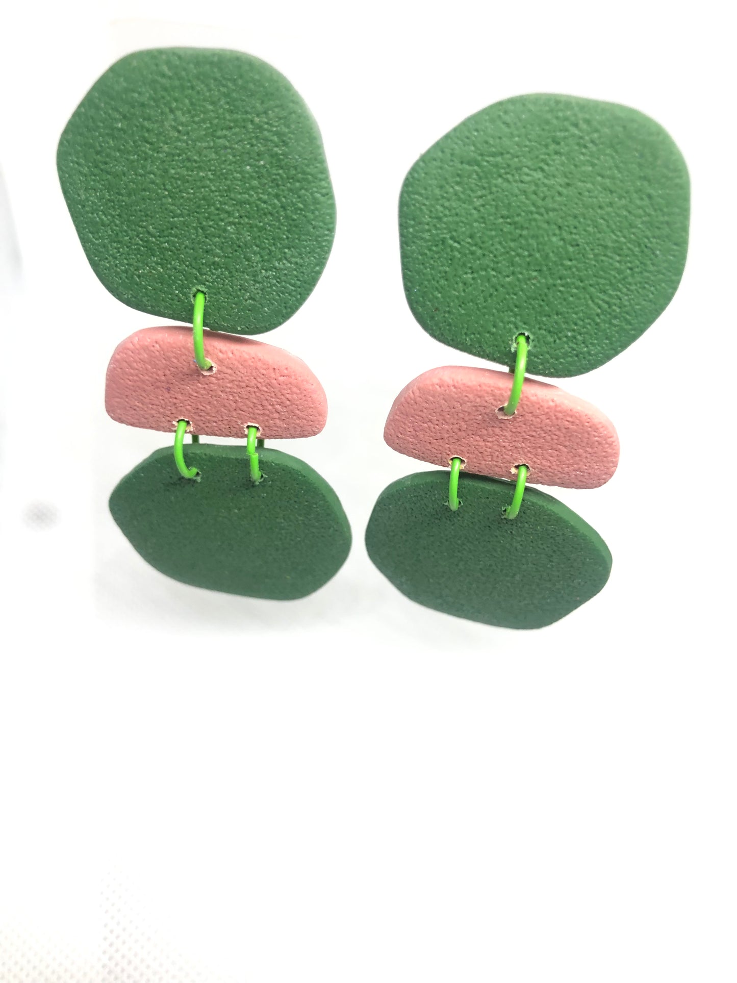 Organic Queen Status #1 - Green & Pink Stud Earrings - lightweight