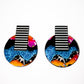 80’s Retro Large Circle Stud Earrings - Turquoise Black & White - lightweight