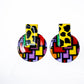 80’s Retro Large Circle Stud Earrings - Turquoise Black & White - lightweight