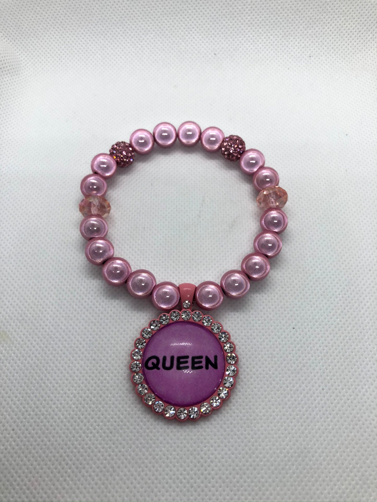 Stretchable Pink Beaded Charm Bracelet size 7