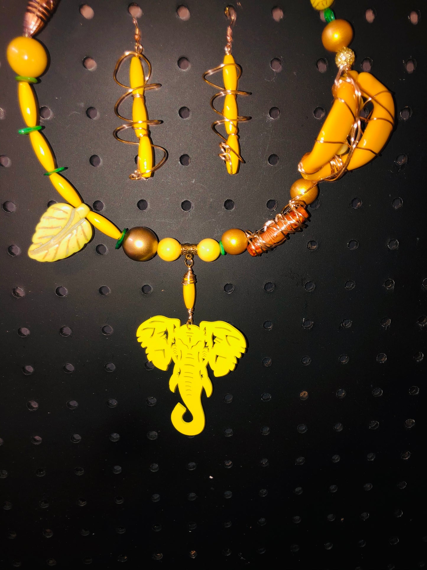 DTBD Yellow & Brown Beaded Unique Necklace & Earrings Set